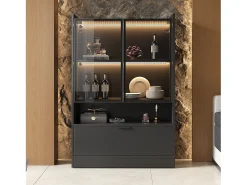 Vitrina* Vitrine de vidro com iluminação LED - Design pop-up - Vitrine para coleções - 35 x 80 x 120 cm, Preta Preto