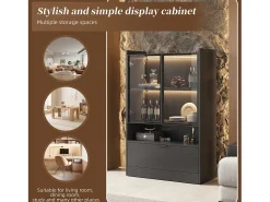 Vitrina* Vitrine de vidro com iluminação LED - Design pop-up - Vitrine para coleções - 35 x 80 x 120 cm, Preta Preto