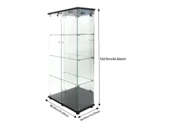 Vitrine de vidro de 163,9 x 36,49 x 80,49 cm, com prateleiras e iluminação LED, armário de curiosidades com porta dupla^ Vitrina