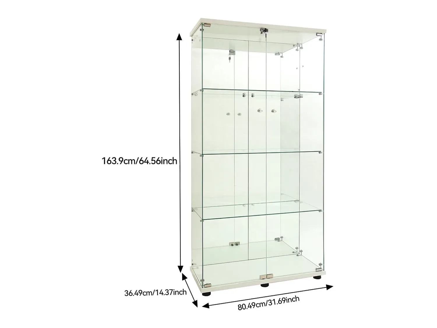 Vitrine de vidro de 163,9 x 36,49 x 80,49 cm, com prateleiras e iluminação LED, armário de curiosidades com porta dupla^ Vitrina