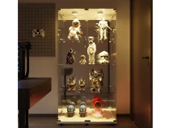 Vitrine de vidro de 163,9 x 36,49 x 80,49 cm, com prateleiras e iluminação LED, armário de curiosidades com porta dupla^ Vitrina