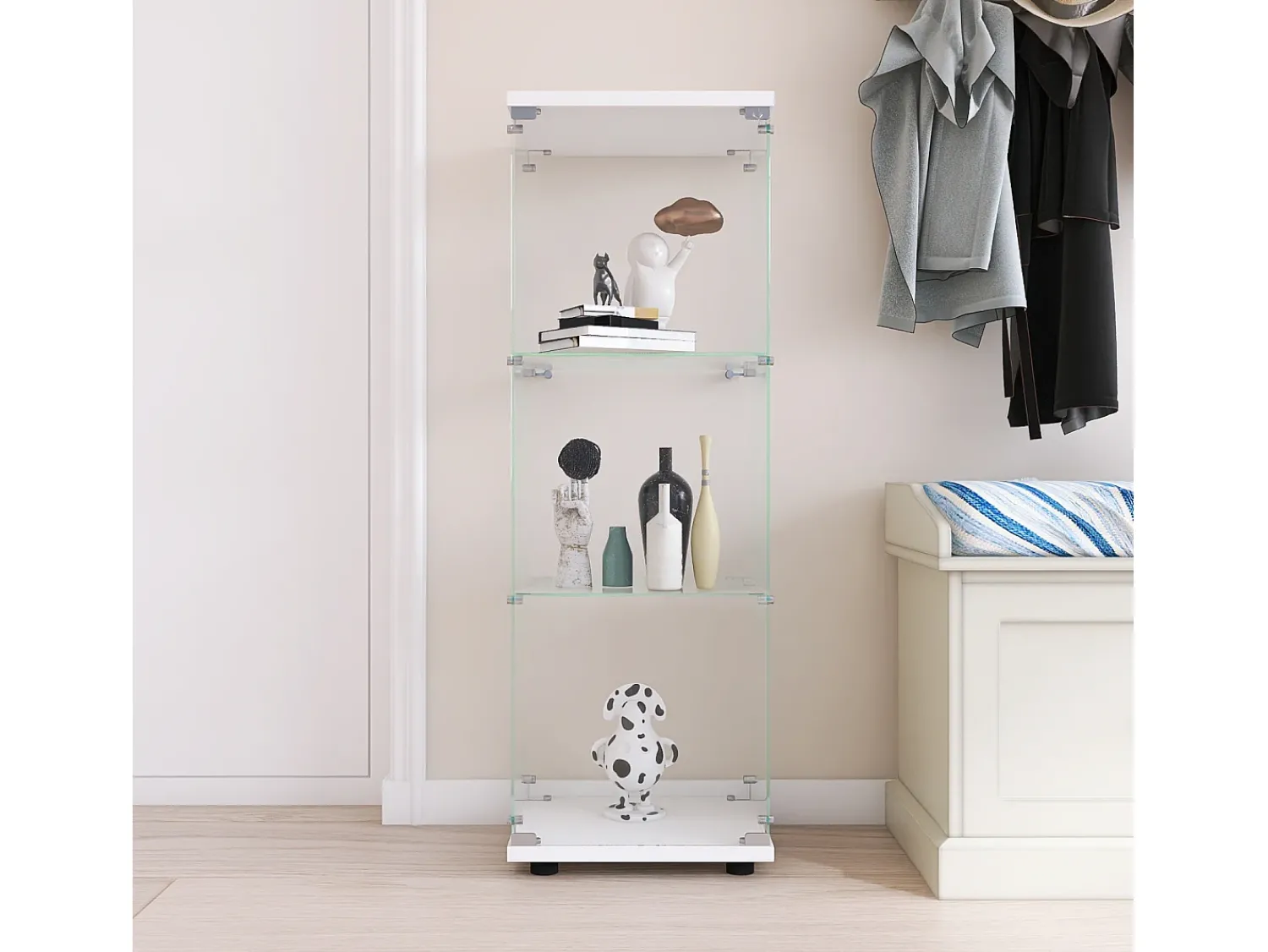 Vitrine de vidro GAHRELPER – 3 prateleiras, 1 porta, vidro temperado, , 42x36x125 cm^ Vitrina