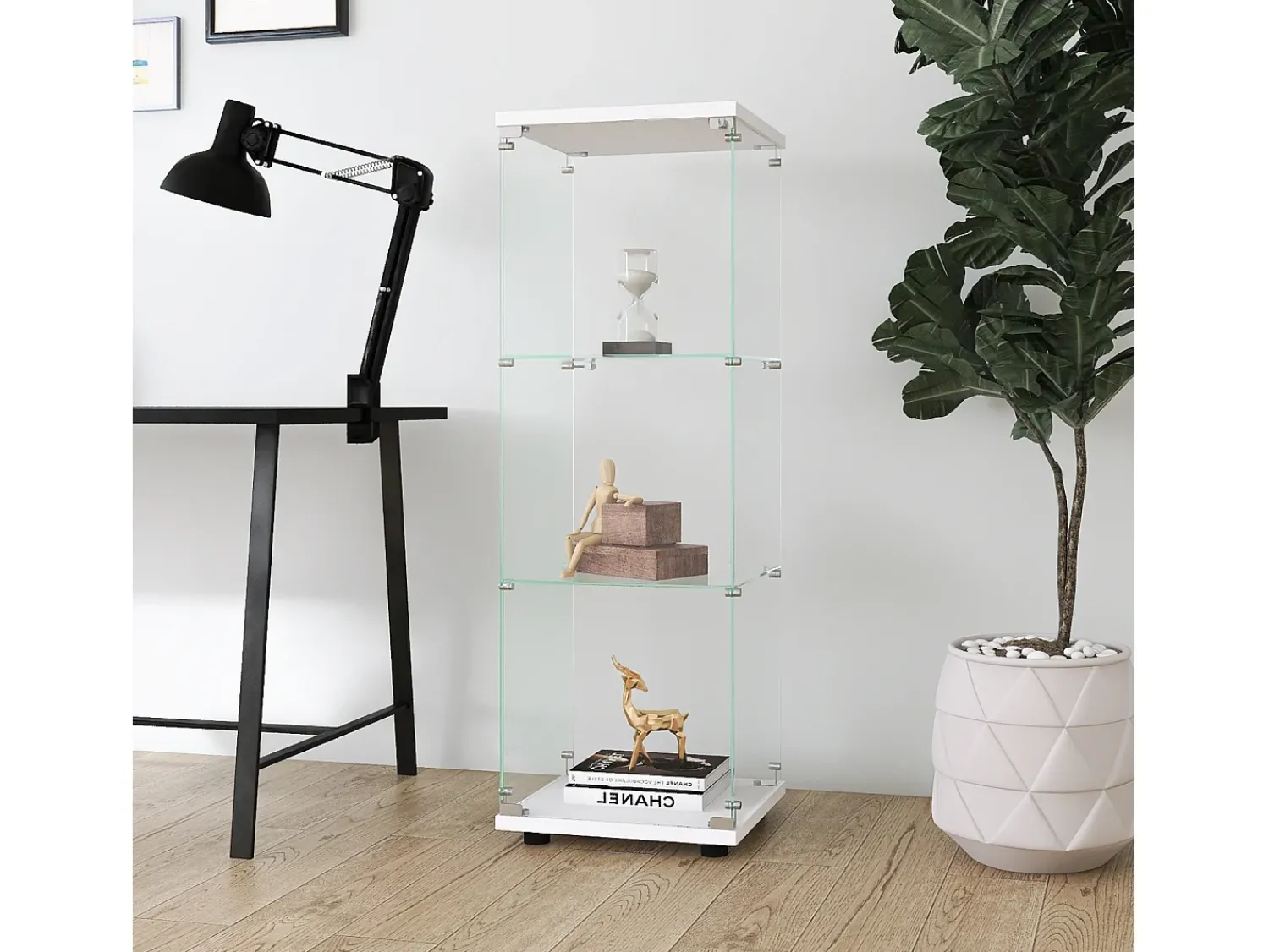 Vitrine de vidro GAHRELPER – 3 prateleiras, 1 porta, vidro temperado, , 42x36x125 cm^ Vitrina