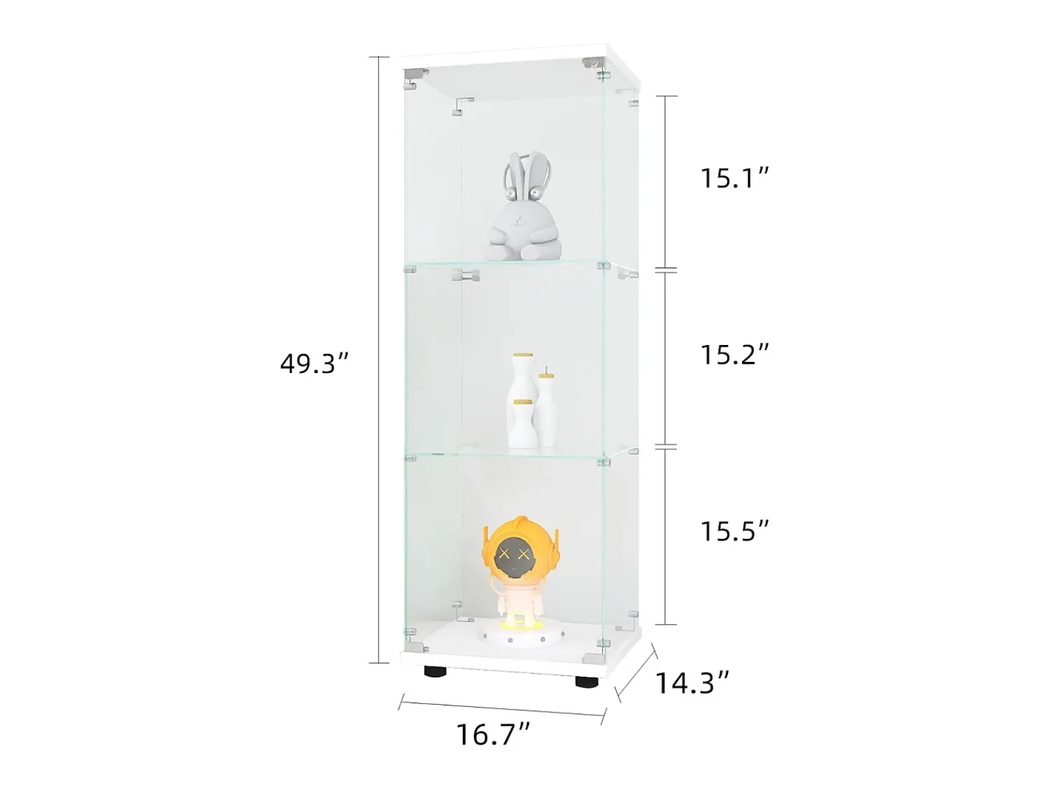 Vitrine de vidro GAHRELPER – 3 prateleiras, 1 porta, vidro temperado, , 42x36x125 cm^ Vitrina