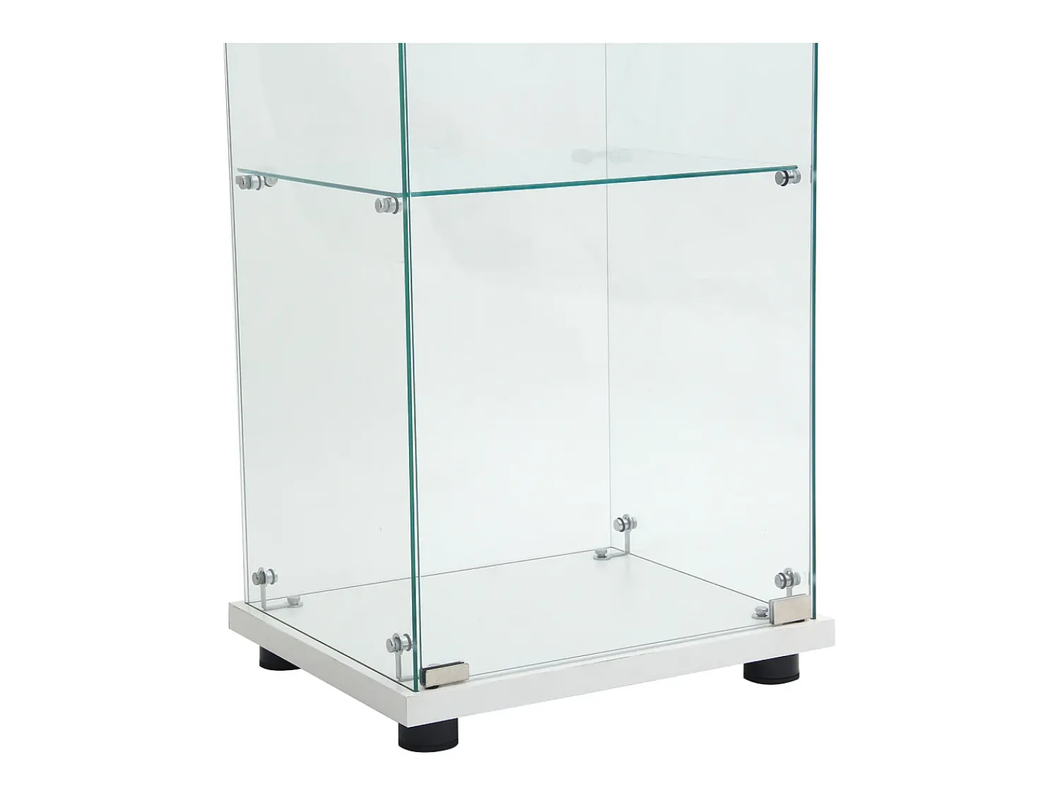 Vitrine de vidro independente, 125 cm, com iluminação LED, fechadura, 1 porta, 3 prateleiras, transparente, branca^ Vitrina