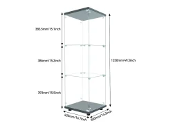 Vitrina| Vitrine de vidro independente, 125 cm, com iluminação LED, fechadura, 1 porta, 3 prateleiras, transparente, preta Preto