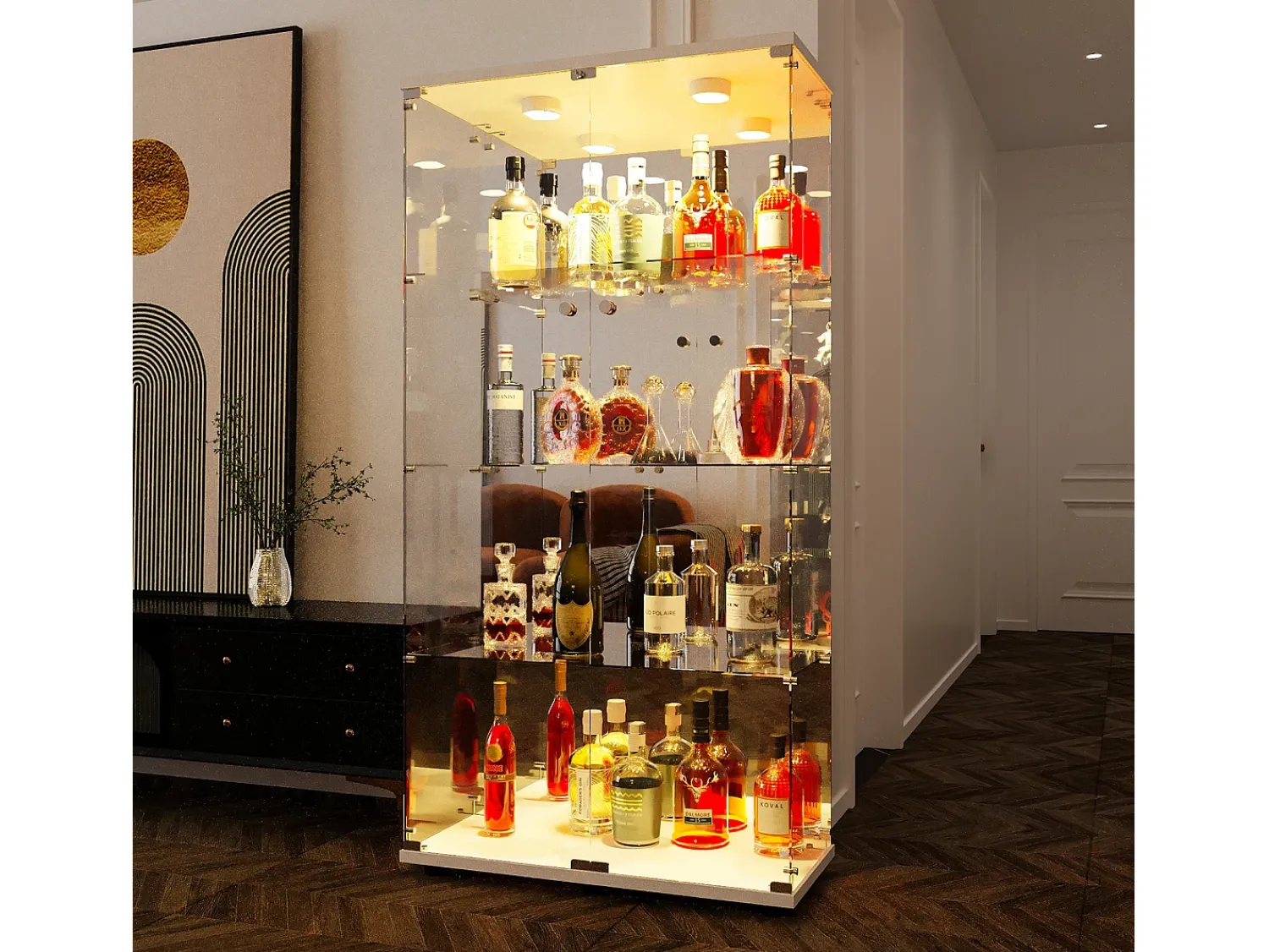 Vitrina| Vitrine de vidro LED – 4 prateleiras, 2 portas, vitrine independente, branca, 80,49 x 36,49 x 163,9 cm Branco
