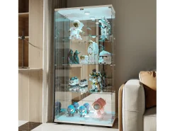 Vitrina| Vitrine de vidro LED – 4 prateleiras, 2 portas, vitrine independente, branca, 80,49 x 36,49 x 163,9 cm Branco
