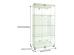 Vitrina| Vitrine de vidro LED – 4 prateleiras, 2 portas, vitrine independente, branca, 80,49 x 36,49 x 163,9 cm Branco
