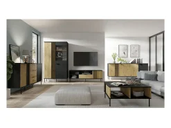 Clearance Meublorama Vitrine design IZO – 2 portas – Ônix & Carvalho claro – 110x195x40 cm Preto