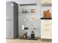 Vitrina* Vitrine em vidro 4 prateleiras, 81x37x165cm, prateleira em vidro com 2 portas, vitrine sobre suporte, preta Preto