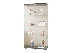 Vitrina* Vitrine em vidro 4 prateleiras, 81x37x165cm, prateleira em vidro com 2 portas, vitrine sobre suporte, preta Preto