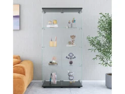 Vitrina* Vitrine em vidro 4 prateleiras, 81x37x165cm, prateleira em vidro com 2 portas, vitrine sobre suporte, preta Preto
