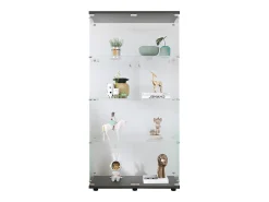 Vitrina* Vitrine em vidro 4 prateleiras, 81x37x165cm, prateleira em vidro com 2 portas, vitrine sobre suporte, preta Preto