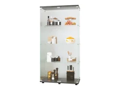 Vitrina* Vitrine em vidro 4 prateleiras, 81x37x165cm, prateleira em vidro com 2 portas, vitrine sobre suporte, preta Preto