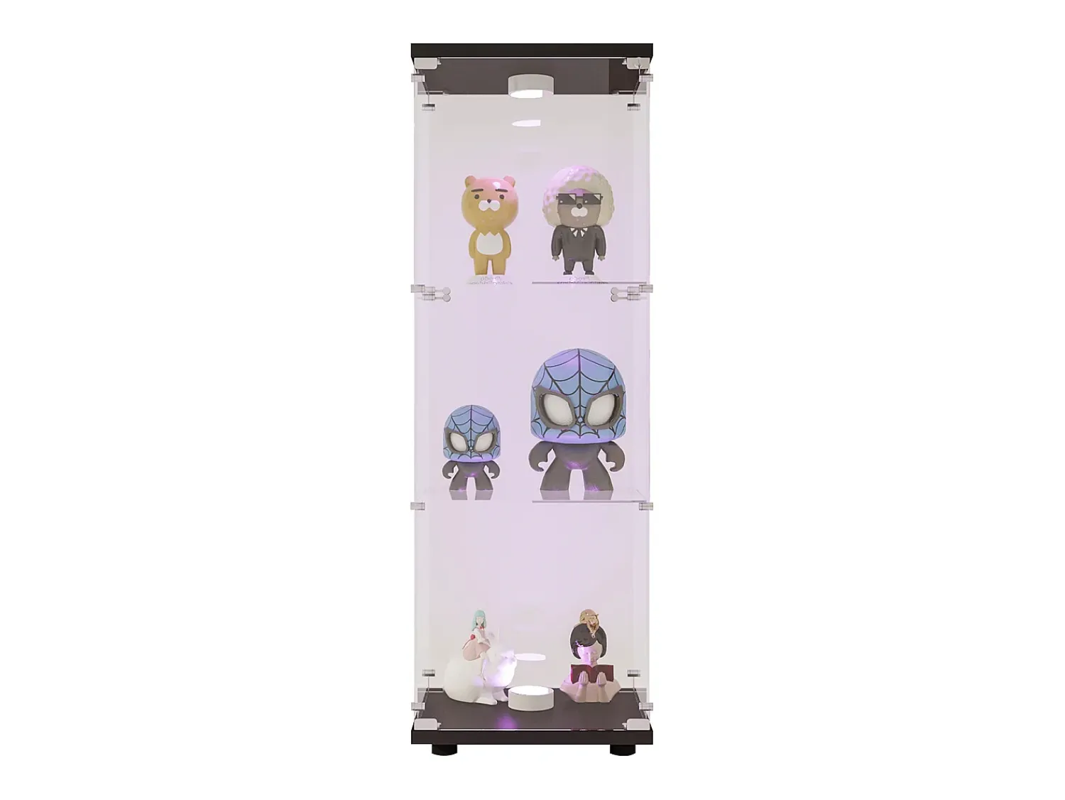 Online Vitrine em vidro 42×36×125cm GARHELPER - 3 prateleiras - 1 porta - Vidro temperado - Luz LED - branco Preto