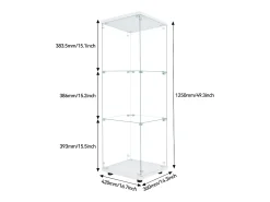 Vitrine em vidro 42×36×125cm GARHELPER - 3 prateleiras - 1 porta - Vidro temperado - Luz LED - Preto^ Vitrina