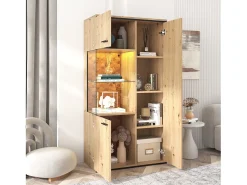 Sale ModernLuxe Vitrine H 160cm com LED - 3 portas e 8 compartimentos - Natural Natural claro
