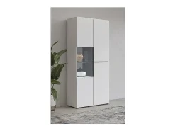 Vitrina|Meublorama Vitrine haute 2 portes collection HAVANA. Coloris blanc et noir. Branco
