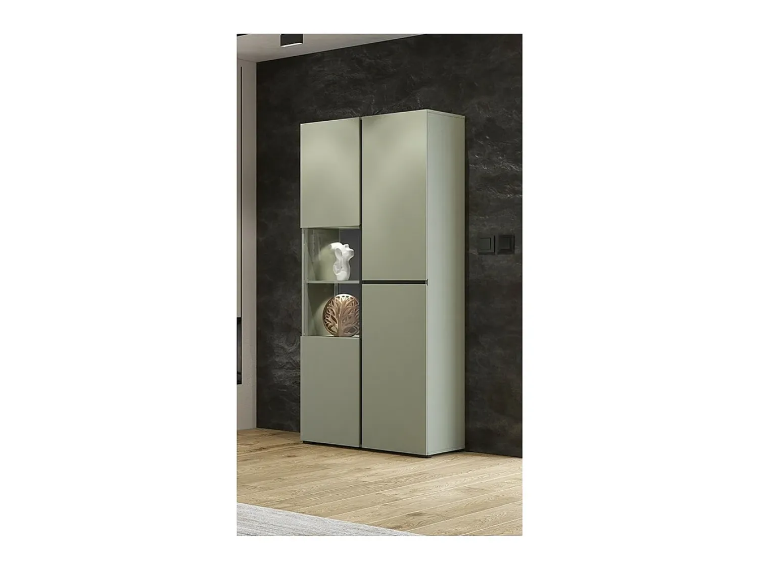 Vitrina*Meublorama Vitrine haute 2 portes collection HAVANA. Coloris sauge et noir. Verde