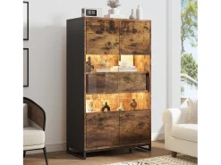 Vitrina*Merax Vitrine independente - 80 x 40 x 138 cm - com LEDs + 2 gavetas + 2 portas - MDF - natural Natural escuro