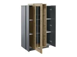 Hot Dmora Vitrine Kevin, Aparador com três portas, Móveis de sala multiuso, 100% Fabricado na Itália, 80x38h121 cm, Antracite e Bordo Preto