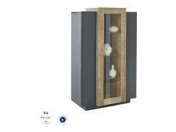 Hot Dmora Vitrine Kevin, Aparador com três portas, Móveis de sala multiuso, 100% Fabricado na Itália, 80x38h121 cm, Antracite e Bordo Preto
