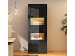 Vitrina|Merax Vitrine laqueada com LEDs + 1 prateleira de vidro + porta - 61 x 42 x 162 cm - aglomerado - Preto