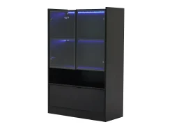 Hot ModernLuxe Vitrine LED moderna 80x120x35 cm - com iluminação LED 16 cores - com 2 portas de vidro - com compartimentos de armazenamento - Preto