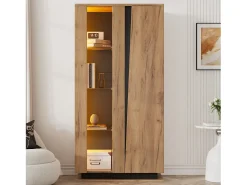 Vitrina*Merax Vitrine moderna - 80 x 35 x 160 cm - com 8 prateleiras + 2 portas + LEDs - aglomerado - natural Natural claro