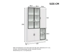 Merax Vitrine moderna - 120 x 35 x 200 cm - com 3 portas de vidro + LEDs - MDF + vidro - branca^ Vitrina