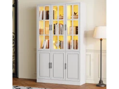 Vitrina|Merax Vitrine moderna de vidro - 121,5 x 41 x 200 cm - com 6 portas + LEDs - MDF - branca Branco