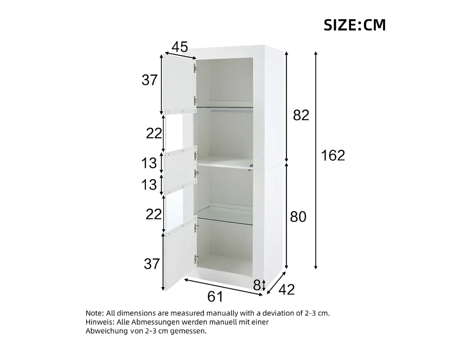 Vitrina*ModernLuxe Vitrine moderna 61x42x162cm - com iluminação LED - com 2 portas - branca Branco