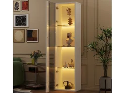 Merax Vitrine multifuncional - 40 x 29 x 170 cm - com porta de vidro + LEDs - PB + Vidro -^ Vitrina