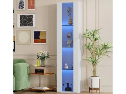 Merax Vitrine multifuncional - 40 x 29 x 170 cm - com porta de vidro + LEDs - PB + Vidro -^ Vitrina
