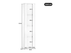 Merax Vitrine multifuncional - 40 x 29 x 170 cm - com porta de vidro + LEDs - PB + Vidro -^ Vitrina