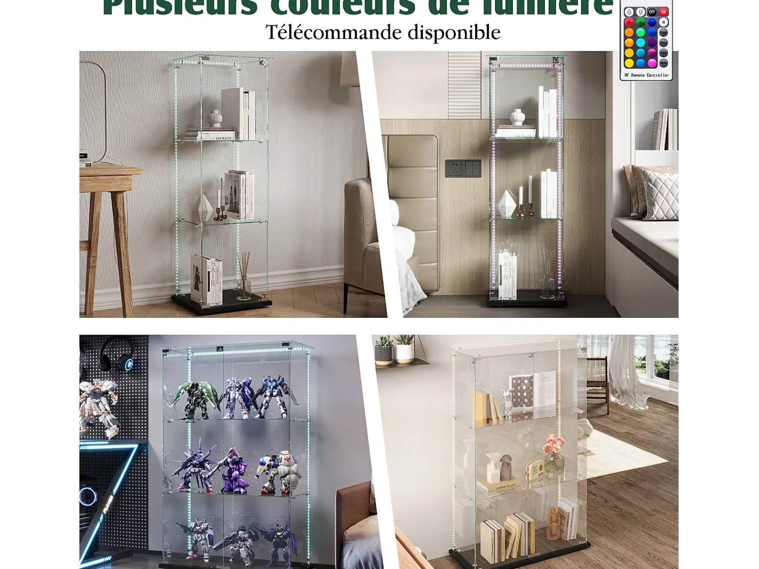 Vitrina| Vitrine única – 3 níveis, fundo , acabamento transparente Preto