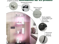 Vitrina| Vitrine única – 3 níveis, fundo , acabamento transparente Preto