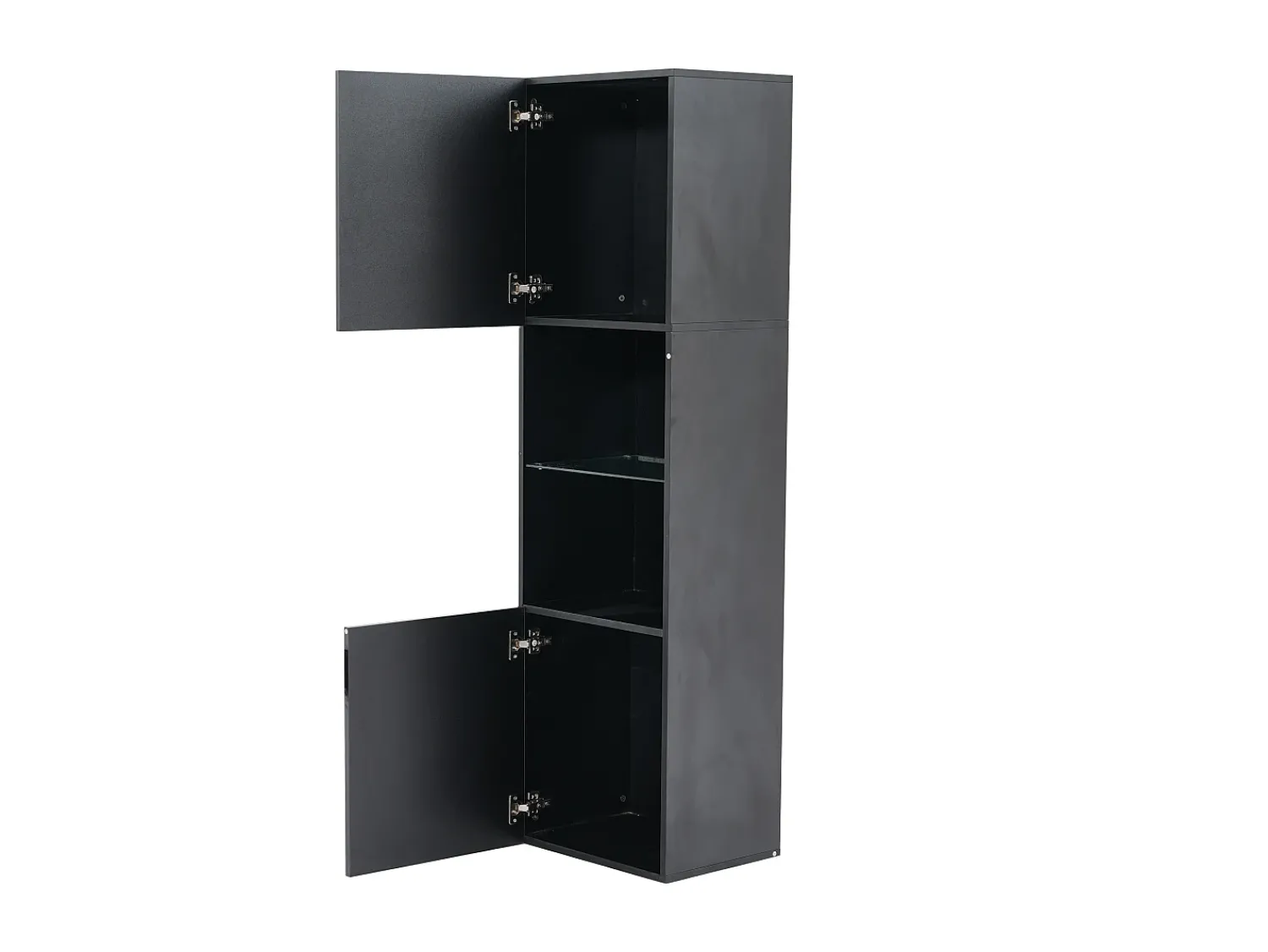 Discount Vitrine preta brilhante com iluminação LED - Armário alto para sala de estar - Armário de armazenamento - 45x35x160 cm Preto