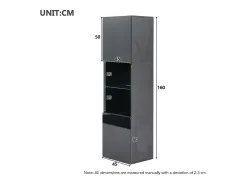 Vitrina* Vitrine preta brilhante com iluminação LED - Armário alto para sala de estar - Armário de armazenamento - 45x35x160 cm Preto