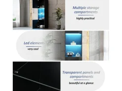 Vitrina* Vitrine preta brilhante com iluminação LED - Armário alto para sala de estar - Armário de armazenamento - 45x35x160 cm Preto