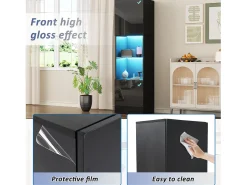 Vitrina* Vitrine preta brilhante com iluminação LED - Armário alto para sala de estar - Armário de armazenamento - 45x35x160 cm Preto