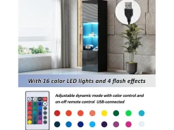 Vitrina* Vitrine preta brilhante com iluminação LED - Armário alto para sala de estar - Armário de armazenamento - 45x35x160 cm Preto