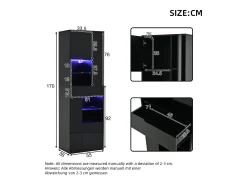 Vitrina*Hauss Spole Vitrine preta com 1 gaveta, 4 portas e iluminação LED, prateleiras em vidro, 55x38x170 cm Preto