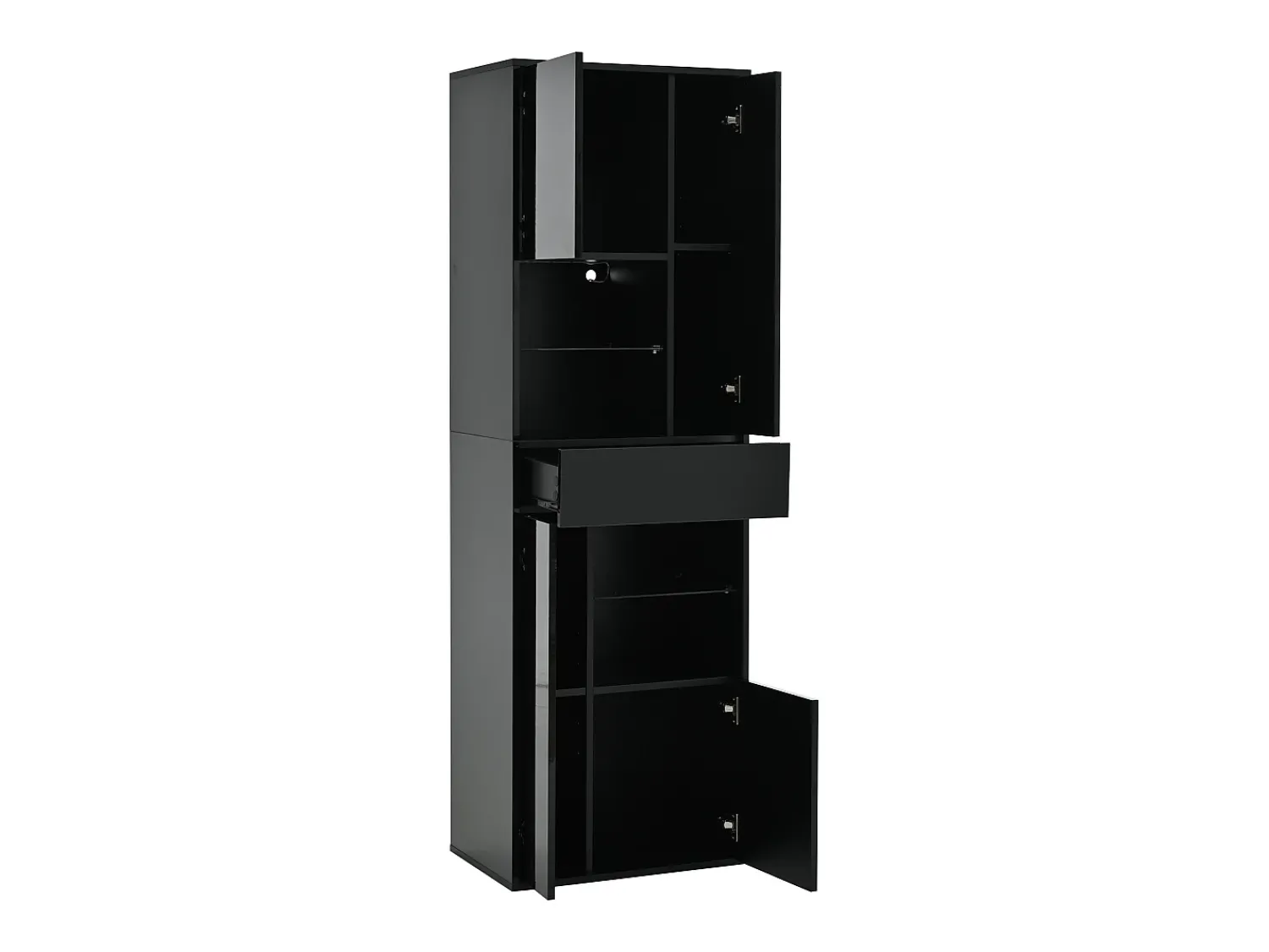 Vitrina*Hauss Spole Vitrine preta com 1 gaveta, 4 portas e iluminação LED, prateleiras em vidro, 55x38x170 cm Preto