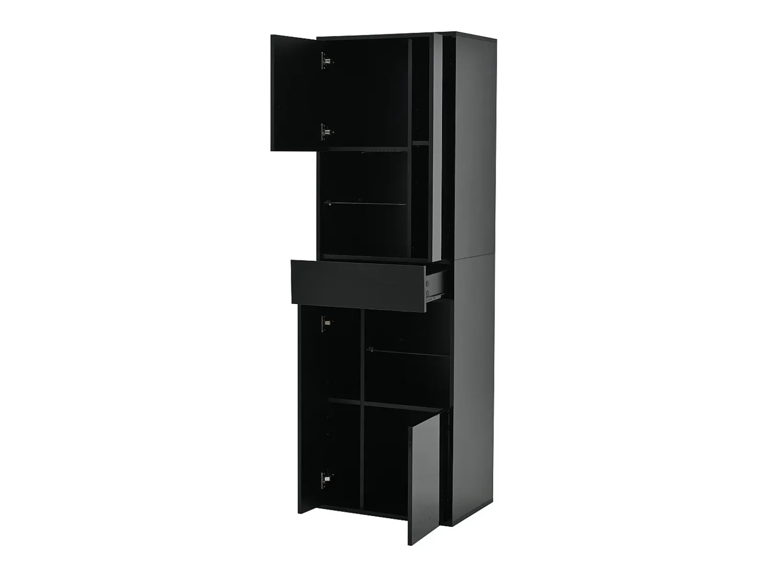Vitrina*Hauss Spole Vitrine preta com 1 gaveta, 4 portas e iluminação LED, prateleiras em vidro, 55x38x170 cm Preto