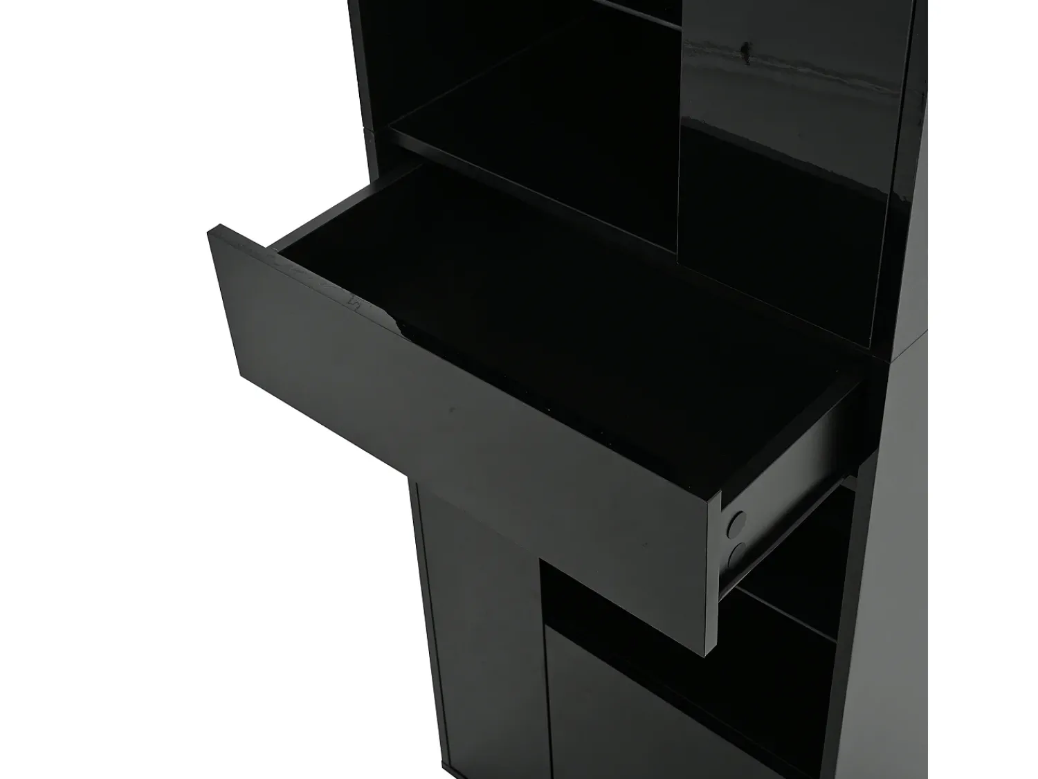 Vitrina*Hauss Spole Vitrine preta com 1 gaveta, 4 portas e iluminação LED, prateleiras em vidro, 55x38x170 cm Preto