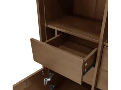 Merax Vitrine reutilizável com acabamento em nogueira - 75,5 x 35 x 164,5 cm - frente de vidro + prateleira + gaveta oculta - MDF - cor natural^ Vitrina