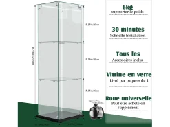 Vitrina| Vitrine simples aberta com três níveis + base preta com lacado incolor Preto