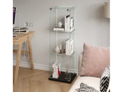 Vitrina| Vitrine simples aberta com três níveis + base preta com lacado incolor Preto